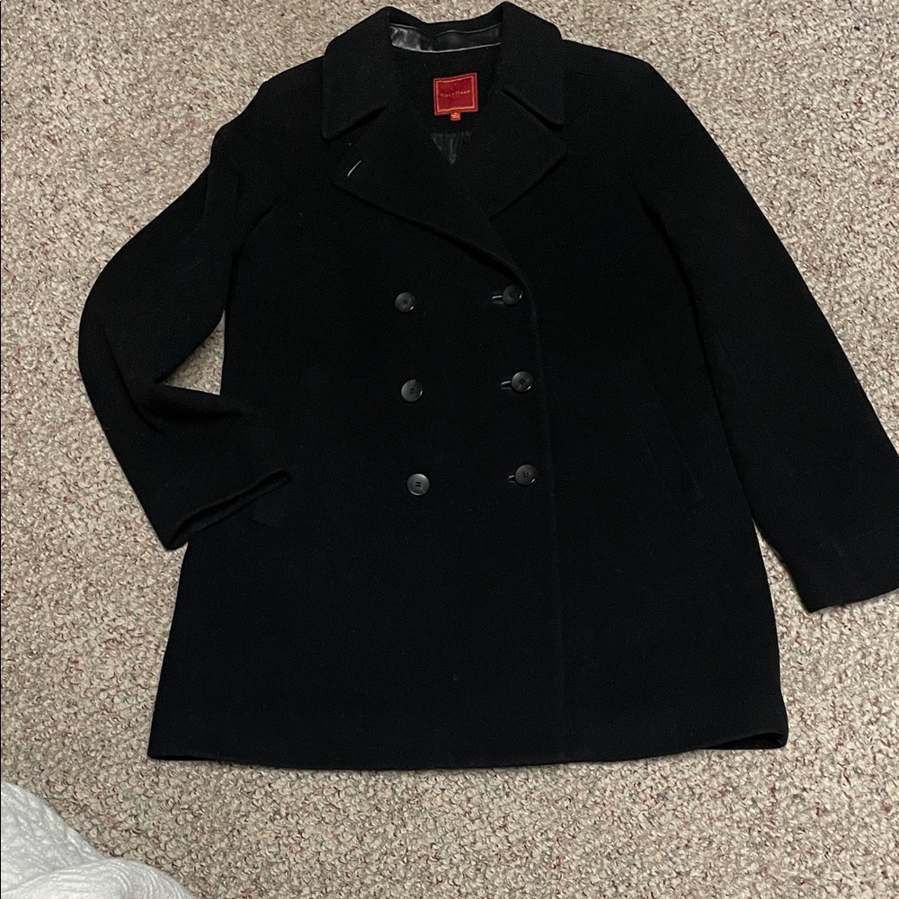Cole haan wool cashmere leather Black Double-Breasted Coat - gorgeous